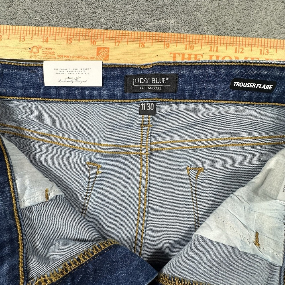 Judy Blue Jeans 11/30 High Waist Trouser Flare Boho Festival Retro Med Wash New - Picture 7 of 13